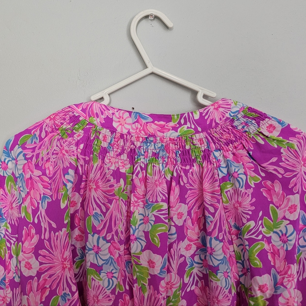 NWOT Lily Pulitzer Silk Pink Floral Blouse - Picture 7 of 10